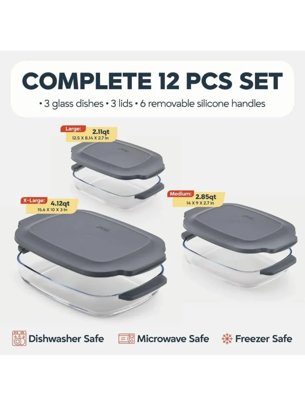 6-Piece Glass Baking Dish Set with Lids, Stackable Casserole Dishes, Oven Safe